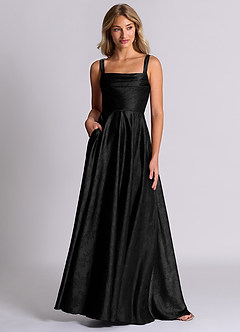 Azazie Shaude 신부 들러리 드레스 A라인 주름진 자카드 바닥 길이 드레스 image7