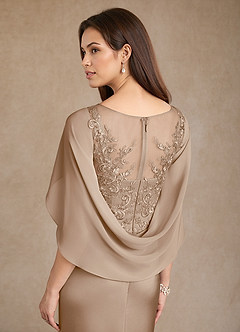 Azazie Hera Mother of the Bride Dresses Taupe A-Line Lace Stretch Satin Dress image6