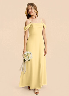 Azazie Lilly Junior A-Linie Plissee Chiffon Kleid Butter image5