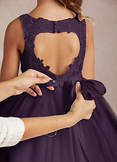 Azazie Calla Flower Girl Dresses Plum Ball-Gown Lace Tulle Dress image5