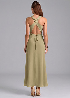 Azazie Evadne Bridesmaid Dresses Moss Green Sheath Pleated Chiffon Dress image6