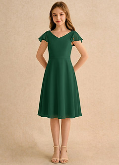 Azazie Narin Girls Formal Robe Demoiselle D'honneur Fillette Robe Trapèze en Mousseline de soie avec manches Vert Foncé image5
