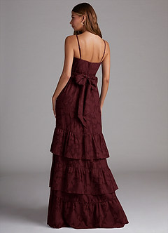 Azazie Nathalia Bridesmaid Dresses Cabernet A-Line Bow Floral Burnout Dress image2