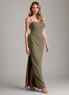 Azazie Mai Vestidos de damas de honor Vestido de Verde Sauce de Gasa de Corte Recto con Plisado image3