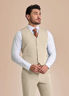 front James Tan Structured Stretch Suit Vest