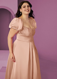 Barbie ♥ Azazie Bridesmaid Dresses Rose Gold A-Line Ruched Stretch Satin Dress image4