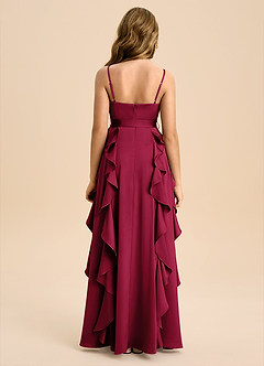 Azazie Peyton Junior Burgundy A-Line Pleated Stretch Satin Dress image2