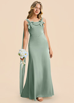 Azazie Chelsea Junior Agave Sheath Pleated Stretch Satin Dress image3