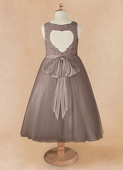 Azazie Calla Flower Girl Dresses Taupe Ball-Gown Lace Tulle Dress image8