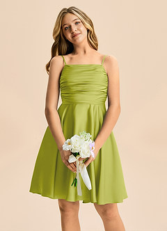 Azazie Miko Junior Lemongrass A-Line Pleated Stretch Satin Dress image6
