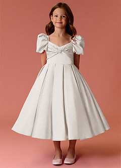Barbie ♥ Azazie Flower Girl Dresses Diamond White Ball-Gown Sweetheart Neckline Stretch Satin Dress image1