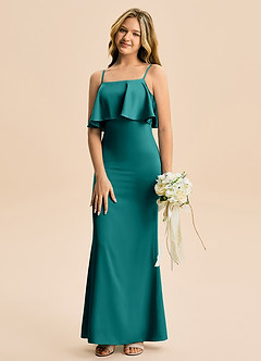 Azazie Galene Junior Mrenneito Joustava satiini Lattian pituus Nuorempi morsiusneito Pukeutua image4