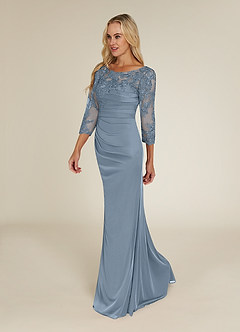 Azazie Alisondra Mother of the Bride Dresses Dusty Blue Sheath Scoop Lace Lace Dress image3