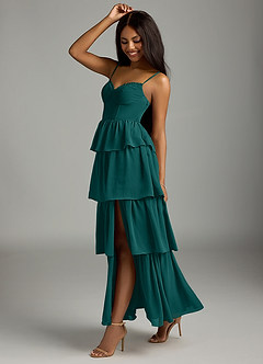 Azazie Kaiden Bridesmaid Dresses Peacock A-Line Sweetheart Neckline Chiffon Dress image4