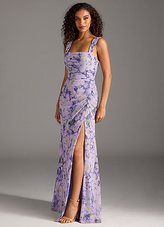 Azazie Jesaphine Robes de demoiselle d'honneur Robe Fourreau en Mousseline de soie Arc Lilas En Fleurs image3