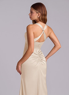 Azazie Amelie Bridesmaid Dresses White Alabaster A-Line Pleated Stretch Satin Dress image2
