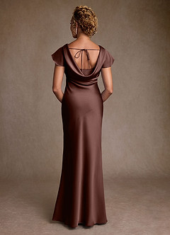 Azazie Shelby Mother of the Bride Dresses Espresso Mermaid Pleated Stretch Satin Dress image2