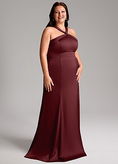Azazie Rue Bridesmaid Dresses Cabernet A-Line Pleated Stretch Satin Dress image12
