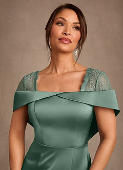 Azazie Henrieta Mother of the Bride Dresses Eucalyptus Sheath Lace Stretch Satin Dress image6