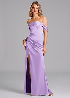 Azazie Lisbeth Bridesmaid Dresses Lilac Mermaid Off the Shoulder Stretch Satin Convertible Dress image1