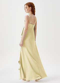 Azazie Kaylee Junior Lemon Sorbet A-Line with Belt Stretch Satin Dress image5