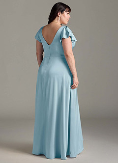 Azazie Omari Vestidos de damas de honor Vestido de Azul Malhumorado de Satén Elástico de Corte en A image9