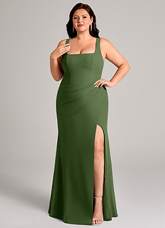 Azazie Mero Bridesmaid Dresses Olive Sheath Pleated Chiffon Dress image11