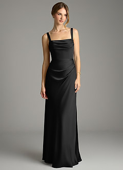 Azazie Alouette Vestidos de damas de honor Vestido de Negro de Satén Elástico de Corte Sirena con Plisado image3