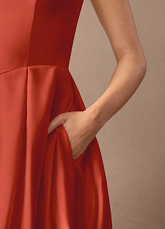 Azazie Fulton Mother of the Bride Dresses Rust A-Line Pleated Stretch Satin Dress image7