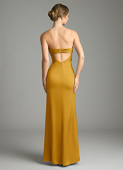 Azazie Leonis Bridesmaid Dresses Butterscotch Mermaid Pleated Stretch Satin Convertible Dress image2