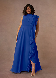Azazie Narine Mother of the Bride Dresses Royal Blue A-Line High Neckline Pleated Chiffon Dress image11