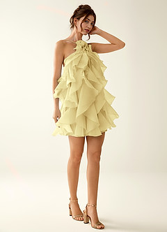 Oliamagn Jaune Robe courte en tulle à volants image5
