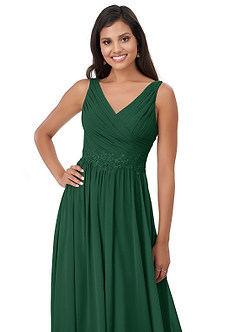 Azazie Robbie Vendita Finale Abito A-Line in Chiffon Pizzo Verde Scuro image5