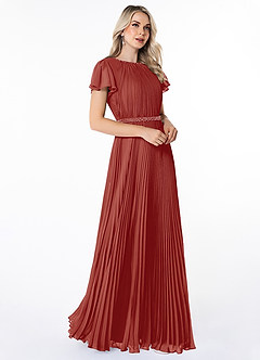 Azazie Kara Modest Bridesmaid Dresses A-Line Pleated Chiffon Floor-Length Dress image3