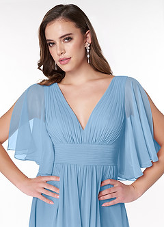 Azazie Temeka Bridesmaid Dresses Powder Blue A-Line Ruched Chiffon Dress image6