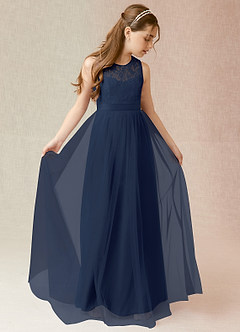 Azazie Georgette Junior A-Linie Spitze Tüll Kleid Dunkelmarine image1
