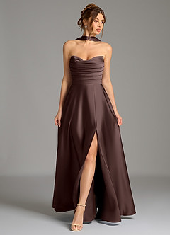 Azazie Ayla Suknie dla druhen Linia A Gorset Satyna elastyczna Do ziemi Sukienka image1