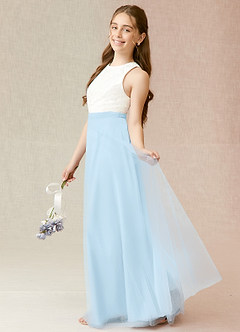 Azazie Albertine Junior Sky Blue A-Line Lace Chiffon Dress image3