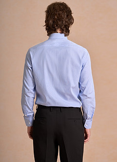 front Aiden White Sky Blue 100% Cotton Non-Iron Striped Dress Shirt