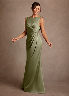 Azazie Baltimore Mother of the Bride Dresses Pistachio A-Line Pleated Stretch Satin Dress image3