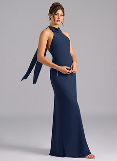 Azazie Velli Bridesmaid Dresses Dark Navy Mermaid Bow Chiffon Dress image3
