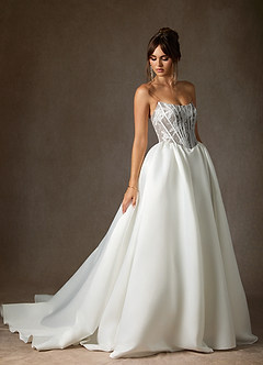 Azazie Mirabeth Abiti da Sposa Abito Principessa in Pizzo Senza Cinturino Bianco Diamante Cacao image4