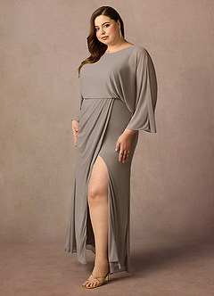 Azazie Ysabella Mother of the Bride Dresses Taupe Mermaid Pleated Mesh Dress image8
