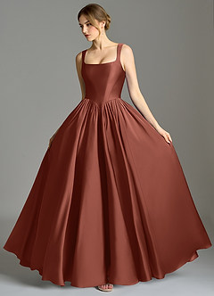 Azazie Verina Bridesmaid Dresses Auburn A-Line Pleated Stretch Satin Dress image4