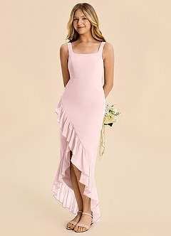 Azazie Reesie Junior Blushing Pink Sheath Ruched Chiffon Dress image7