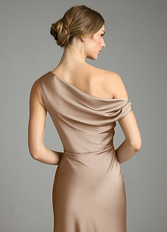 Azazie Emerson Bridesmaid Dresses Taupe Mermaid Off the Shoulder Stretch Satin Dress image7