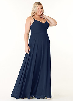 Azazie Janine Bridesmaid Dresses Dark Navy A-Line V-Neck Chiffon Dress image8