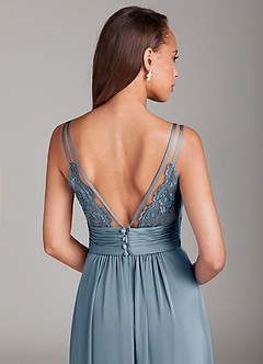 Azazie Maren Allure Abiti da Damigella Abito A-Line in Raso Elasticizzato Pizzo Blu Polveroso image2