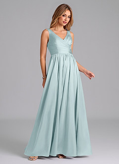Azazie Keyla Bridesmaid Dresses Mist A-Line Pleated Stretch Satin Dress image6
