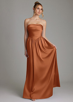 Azazie Zena Bridesmaid Dresses Copper A-Line Strapless Stretch Satin Dress image4